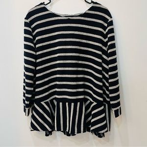 Crown & Ivy Navy Gold Lasting Striped Metallic Peplum Blouse Faux Wrap B…